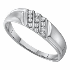 10k White Gold Mens Round Channel-set Diamond Diagonal Triple Row Wedding Band