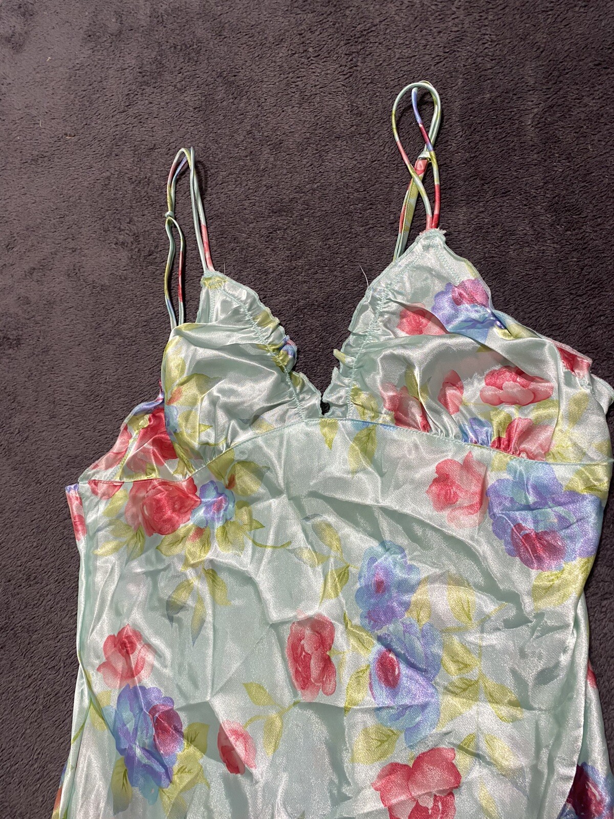 VTG PInk K Kmart Polyester Satin Night Gown M floral second skin satin