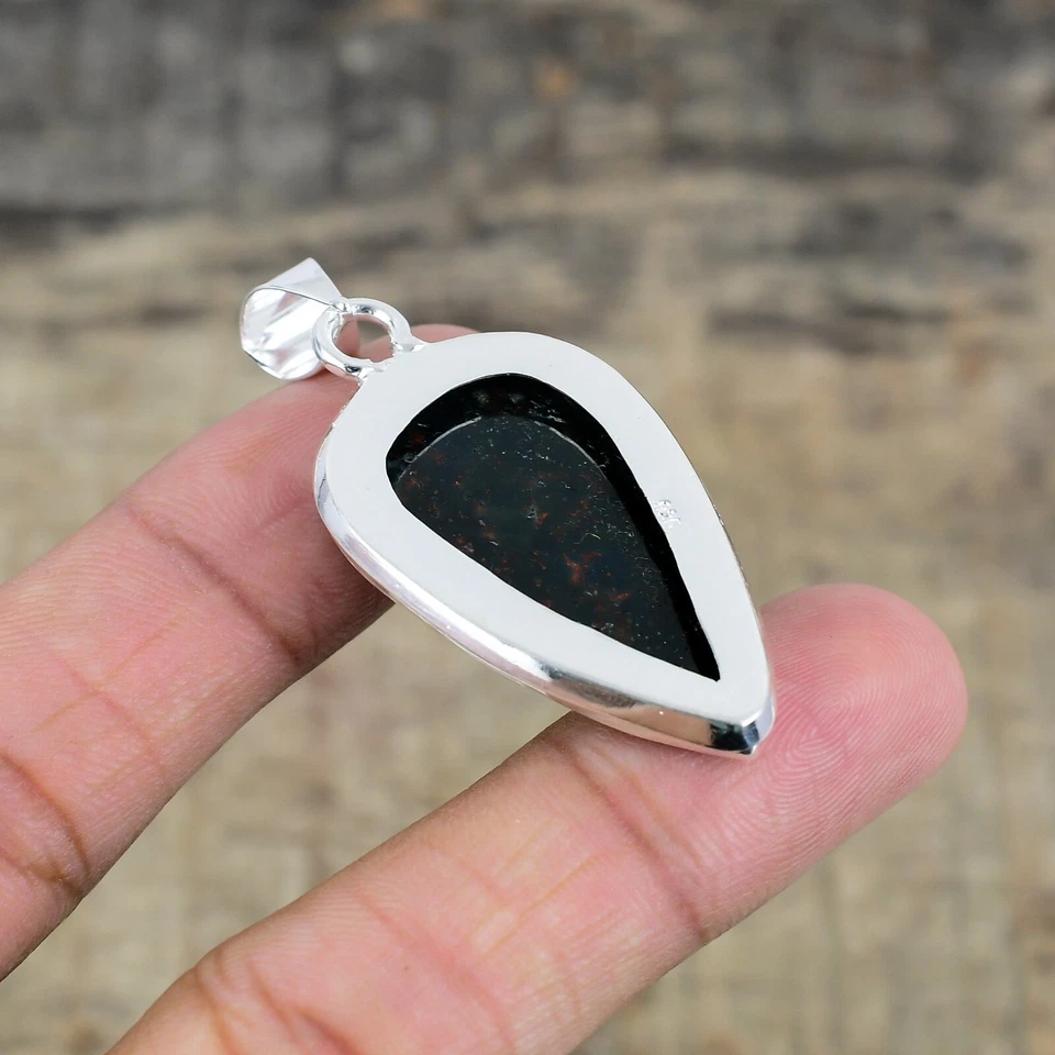 Naturale Ematite Ciondolo 925 Argento Sterling Bohemien Gioielli Per Nozze Gift - Immagine 4 di 4