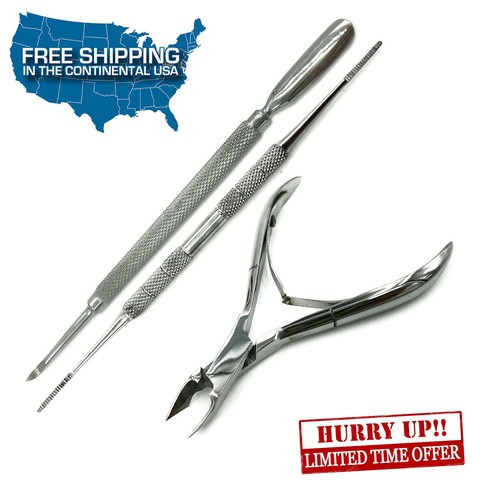 CUTICLE NIPPER CUTICLE PUSHER DUAL SIDED NAIL FILE 3 PC PODIATRIST INSTRUMENTS - 第 1/3 張圖片