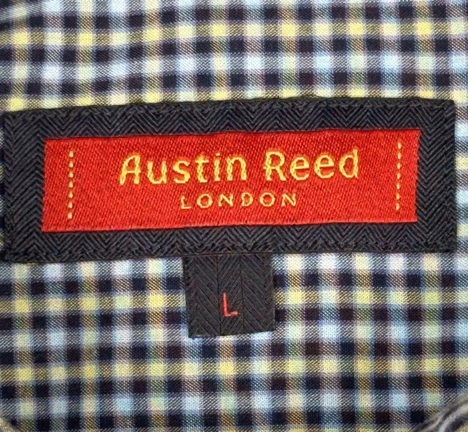 Camisa De Colección Austin Reed London Para Hombres Grande Azul Amarillo Cuadros Botón Informal Foto 3 de 4
