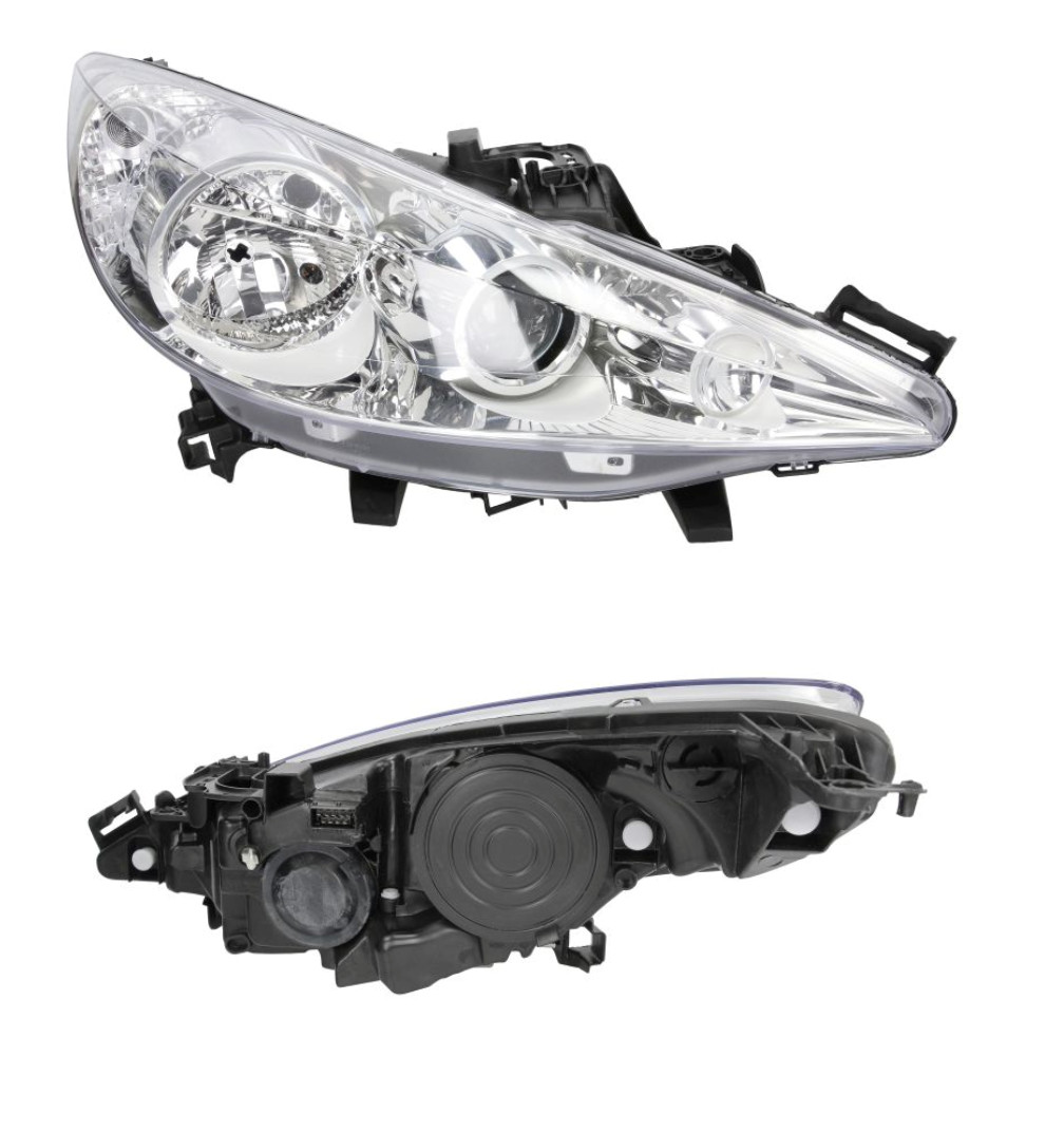 Phare avant droit Peugeot 207 H1 H7 optique électrique TYC avec moteur chrome