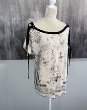 Miss Me Rhinestone Embellished Lace Up Neck Short Sleeve Jersey Stretch Top S