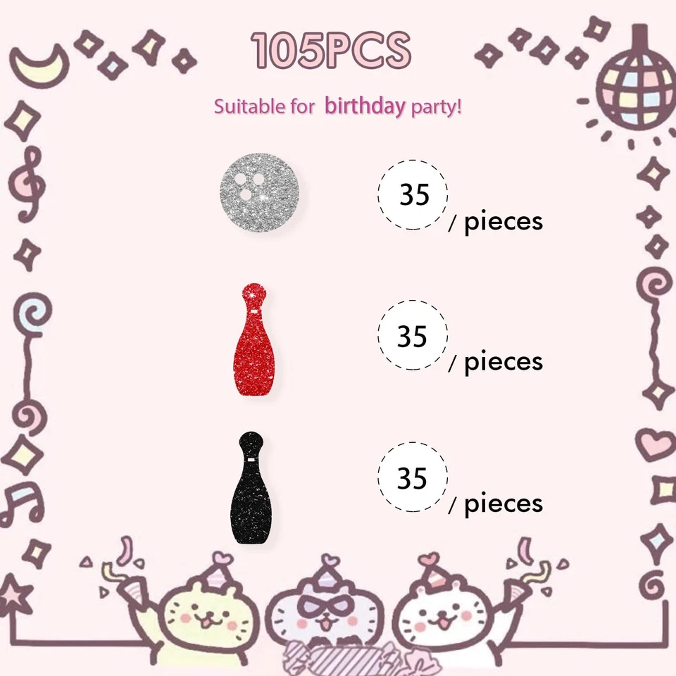 Juego de 100 bolas de boliche confeti de boliche confeti plateado y rojo y negro brillo... Foto 3 de 4