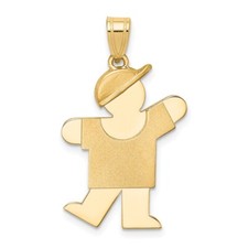 14K Yellow Gold Solid Engravable Boy with Hat on Left Charm Pendant L-1.19 Inch