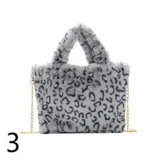 Women Faux Fur Tote Shoulder Bag Handbag Furry Fluffy Leopard Animal Print