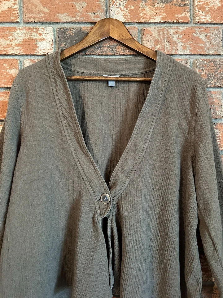 J Jill Suéter Marrón Texturizado Cárdigan Chaqueta Seda Cáñamo Mezcla Algodón Talla 1X Foto 4 de 4