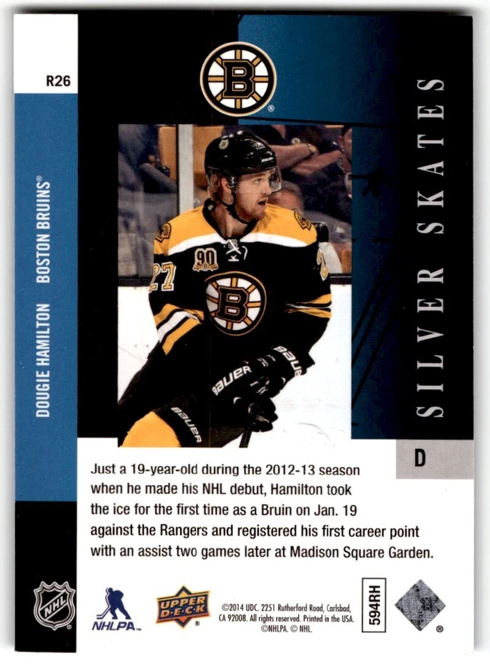 2013-14 SP Authentic '93-94 Retro Silver Skates Dougie Hamilton Rookie #R26 - Image 2 of 2