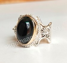 Black Onyx Ring 925 Sterling Silver Tow-tone Adjustable Ring For Women