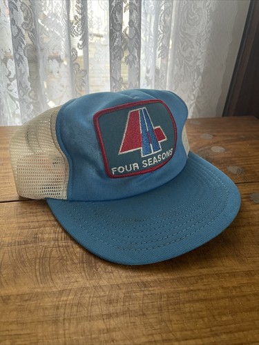 Vintage Blue Four Seasons Trucker Hat Adjustable Snapback Ball Cap Patch USA - Picture 12 of 14