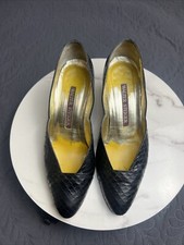 Vintage Walter Steiger Black Reptile Skin Leather Pumps SZ 7.5B Wips Lucinda 86