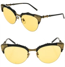 GUCCI GG0661S 0661 Cat Eye Bamboo Black Bronze Yellow 002 Sunglasses Authentic
