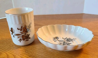 Vtg Andrea By Sadek Soap Dish/Rinse Cup 8493 Ceramic Silver Floral Pattern Japan