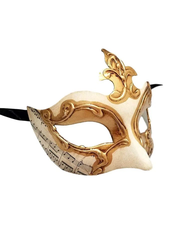 Máscara de Mardi Gras Flor de Lis Oro Blanco Italia Música Veneciana Italiana Foto 2 de 4