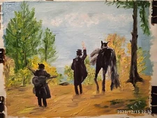 Original art oil painting. Ancient strolling songsters musicians. canvas  8x10in