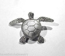 32.5mm Rhodium Plated 925 Silver Textured Hawaiian Turtle Pave CZ Slide Pendant