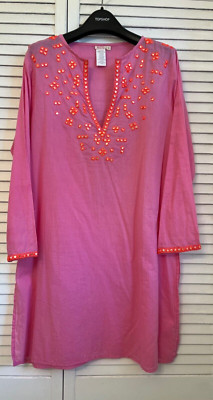 NEW ECHO Pink Embroided Side Slit Cover Up sz.S