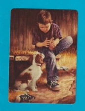 Little Boy  and a Cocker Spaniel Puppy - Single Linen Modern Wide Swap P/Card