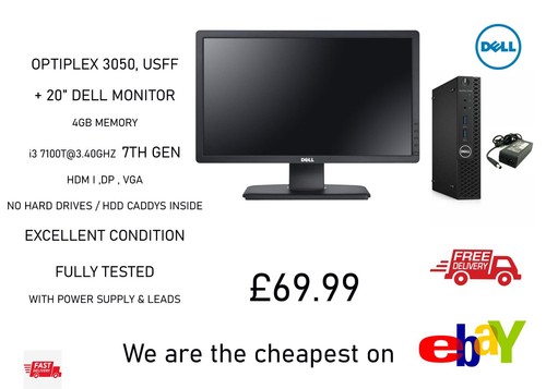 Optiplex 3050+20" Monitor USFF, 4 GB RAM, i3 7. GEN, HDM I, DP, VGA