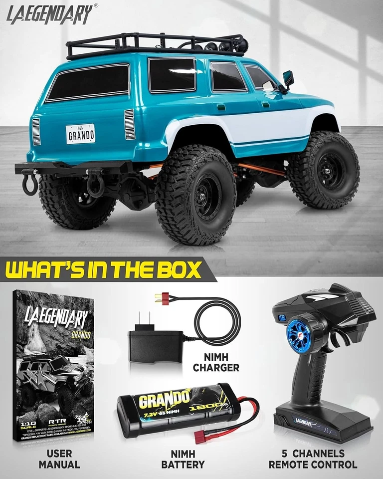 Electric 4x4 Remote Control Crawler Truck - Brushed Motor, Blue/Green - Fast Fun - Image 4 of 4