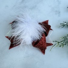 5.5  Glitter Christmas Hair Bow With Feather Holiday Accessory for Girls