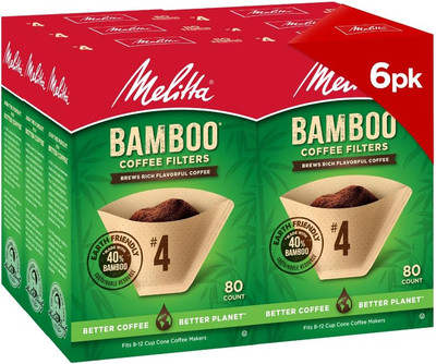 #4 Cone Coffee Filters, Bamboo, 80 Count (Pack of 6), 480 Total Filters - Fits A