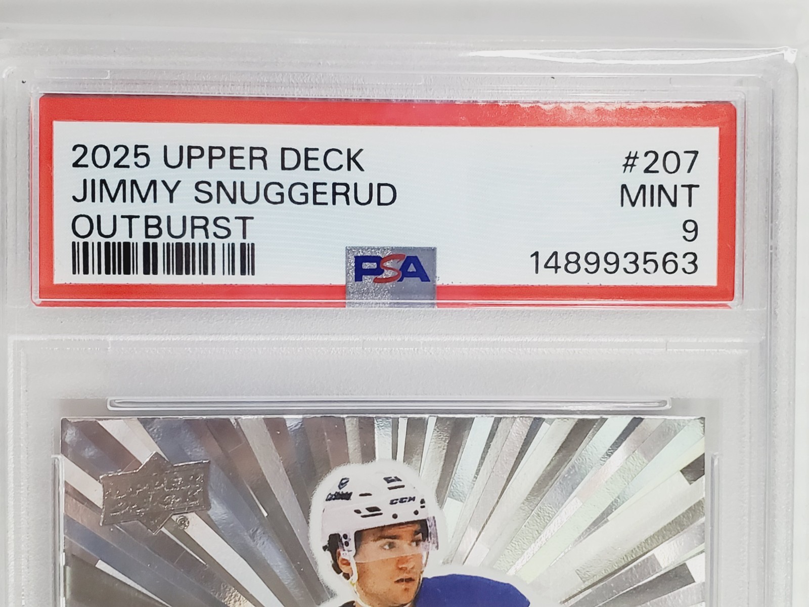 Jimmy Snuggerud PSA 9 Mint  2025 Upper Deck Young Guns Outburst Rookie #207 card view 2