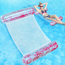 Pool Float Hammock Inflatable Water Glitter 4-In-1 Multi-Purpose Inflatable S...