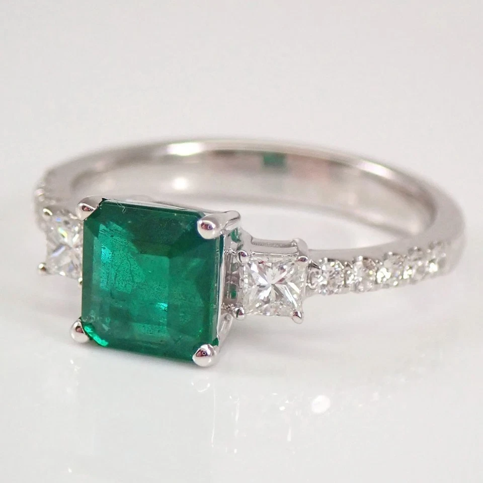 Кольцо с натуральным изумрудом и драгоценным камнем огранки ашер 3,50 карата 950 карат с платиновым покрытием - Изображение 4 из 4