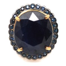 925 Silver Handmade 17 x 21 mm. Blue Sapphire Ring Size 7 Black Friday