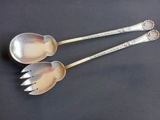 Antique Sterling Silver Silver Salad Servers - Walker & Hall 180g Sheffield 1898