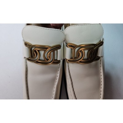 Tod's women's leather Kate slip-on loafers 2'' Heel White Cream New