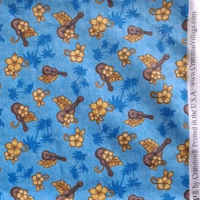 VIP BY CRANSTON Elvis Presley Blue Hawaii Violin Hibiscus Palm Tree Cotton Fabric By Half Yard