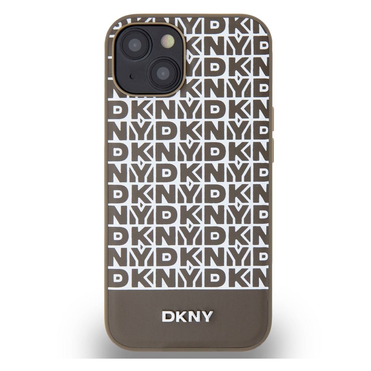 Coque luxe DKNY pour iPhone 15 en finition marron premium avec Bottom Band