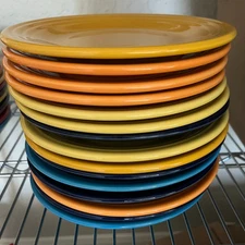 Fiesta Classic Rim 9”  Luncheon Plate Fiestaware-Blue, Yellow, Orange, Sun, Turq