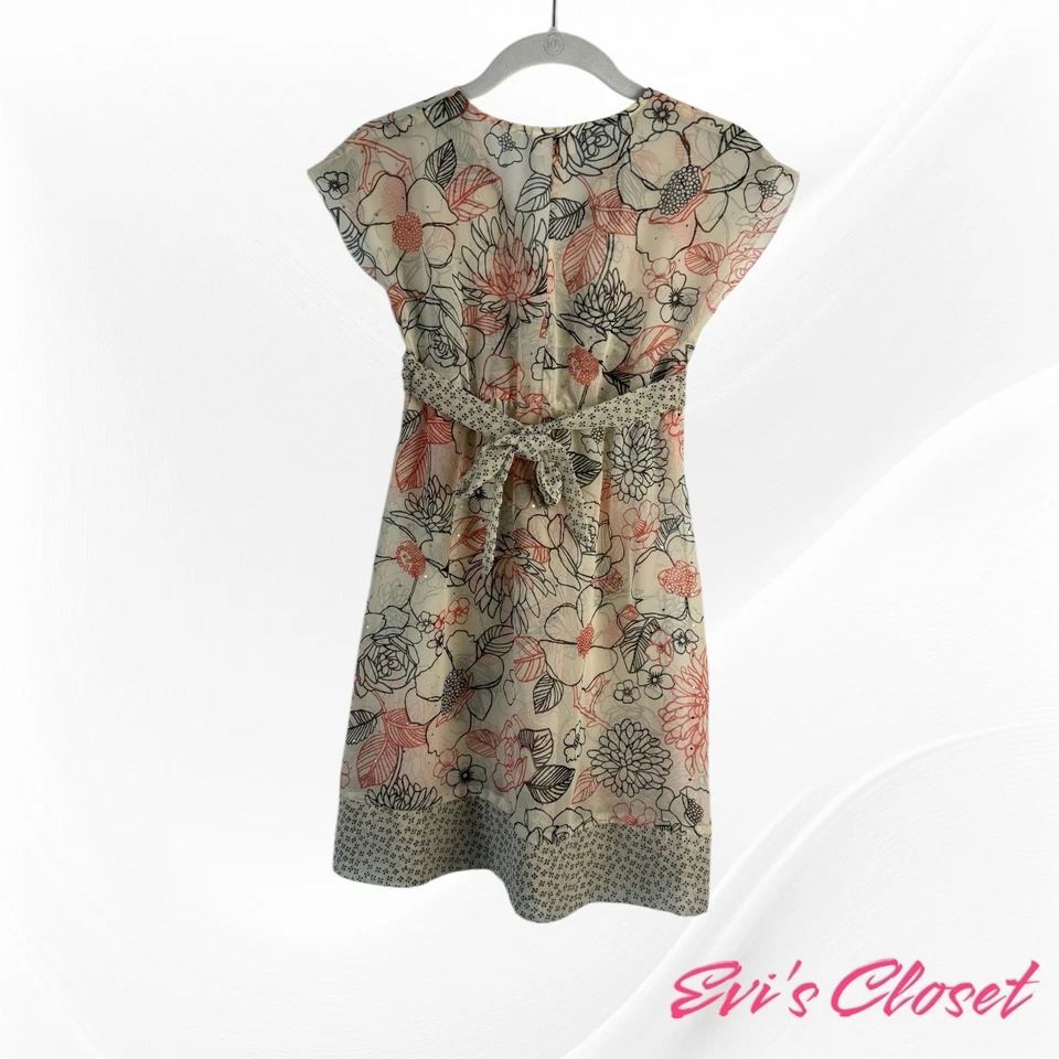 Limited Too Girls Dress Beige Orange Black Flowers Size 14 Spring Summer Sz 8 - Image 2 of 4