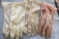 Vintage Lot 3 Pair Fancy Ladies Dress Gloves Sheer Crochet Mesh
