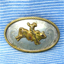 Western Scroll Rodeo Bull Rider Dress Belt Buckle German Silver Vtg 80s .CPA967