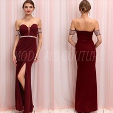 NWT Soieblu Burgundy Rhinestone Off The Shoulder Evening Gown Prom Wedding...