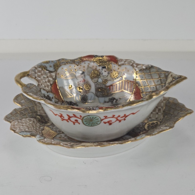 Antique Porcelain Japanese Satsuma Creamer Cup and Saucer