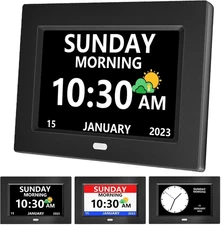 7 Inch Clock with Day and Date for Elderly Large Display Digital Clocks 12 Alarm