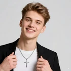 Pendant Cross Silver with Necklace Cross Chain 50cm Stainless Steel Men Chain Women