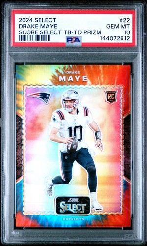 Drake Maye [Tie-Dye Prizm] #22 2024 Panini Select Score Throwback card