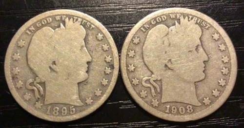 1895-O & 1908-O Barber Silver Quarters, Good. G75