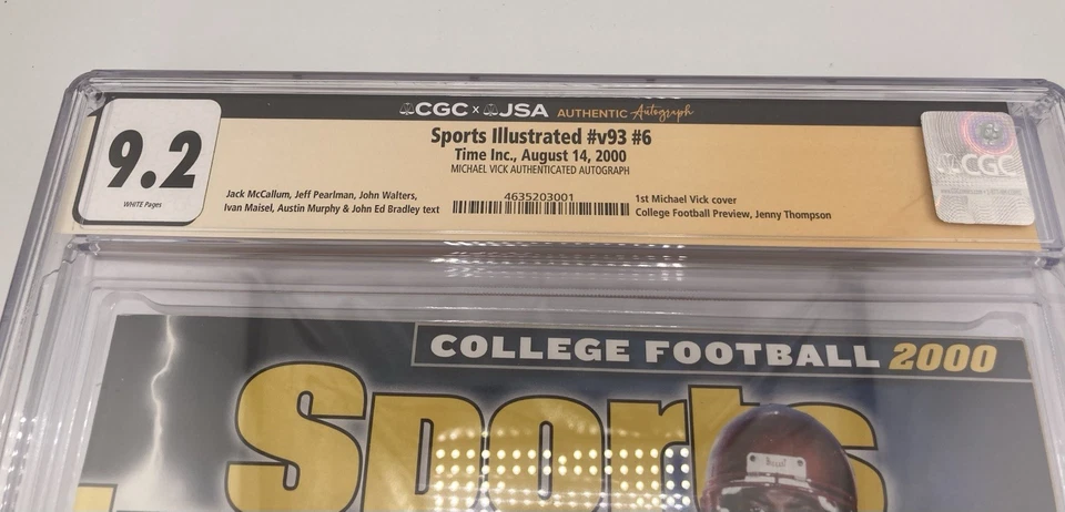 Michael Vick 2000 Signed Sports Illustrated CGC 9.2 + JSA First Cover Newsstand - Image 3 of 4