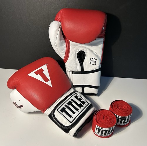 NEW TITLE Boxing GEL Bag Gloves - All Leather - Size Large - With Hand Wraps
