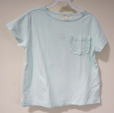 NWT J.Crew Crewcuts Mineral Green Ruffle Pocket Top Girl's Size S / 6-7