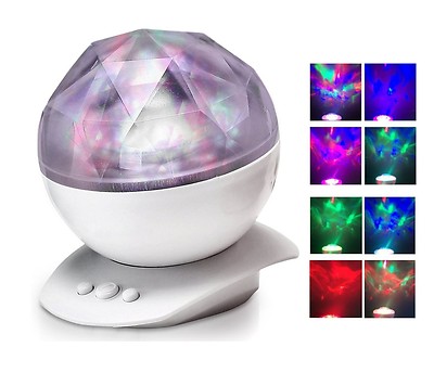 Anpress Color Diamond Aurora Borealis Projector Night Lamp With Mp3 Speaker, Usb Ocean Wave Lamp With Speaker,Decorative Light ,Color Changing Mood Light,Romantic Gift (White) (692159559104)