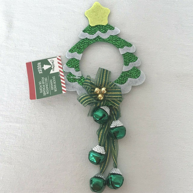 Christmas Door Knob Hanger Glitter Christmas Tree with Green Jingle
