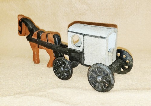Cast Iron Metal Horse Amish Quaker Buggy Wagon Primitive Toy Pennsylvania Dutch - Picture 3 of 6